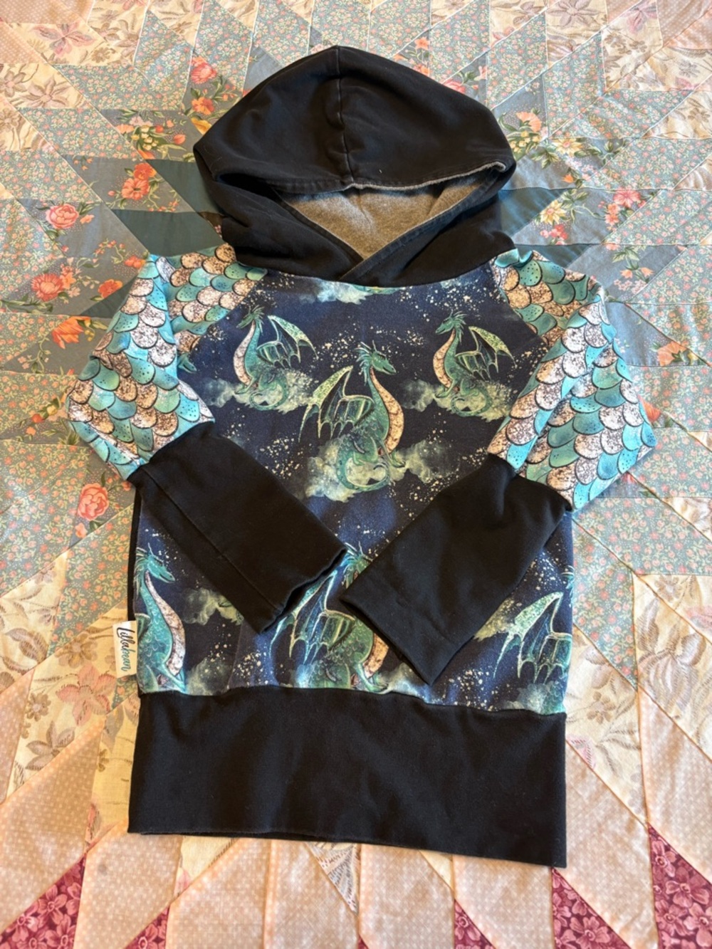 Small Shop Dragon Print Hooded Sweatshirt - Navy & Teal